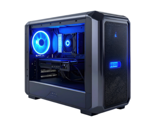 Modern PC case with blue lighting