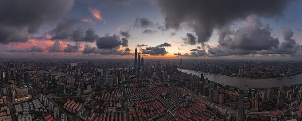 sunset in Shanghai city
