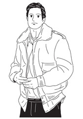 Fototapeta premium Stylish Man in Winter Wear: A portrait of a handsome man bundled in a cozy winter jacket, exuding style and confidence against a neutral backdrop, capturing a moment of cool sophistication.