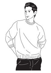 Fototapeta premium Thoughtful Contemplation: A simple illustration of a man lost in thought, the artist cleverly portrays serenity and introspection, inviting viewers to pause and reflect.