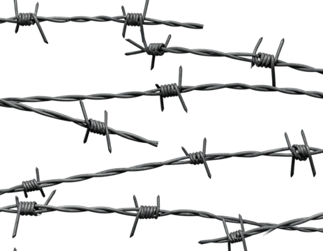 Barbed wire fence on black background