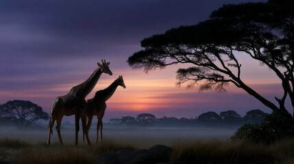Giraffes grazing at sunset serengeti wildlife photography natural habitat scenic viewpoint majestic beauty