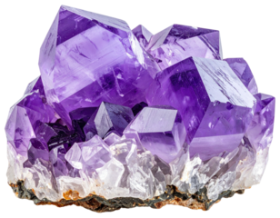 Cluster of vibrant purple amethyst crystals