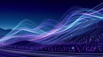 Cybersecurity age of 5g with glowing digital waves, futuristic landscape, vibrant blue and purple light effects, data streams, and digital wave - Powered by Adobe