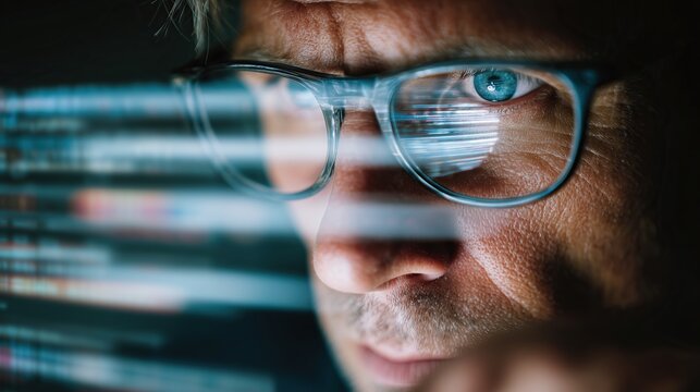 A businessman wearing high-tech glasses is conducting research - Powered by Adobe