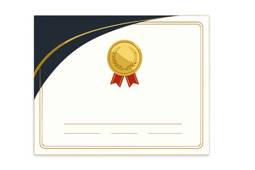 Certificate of appreciation or achievement template with gold award badge. Premium vector design for awards, diplomas. Modern, luxurious, elegant, minimal style for recognition.