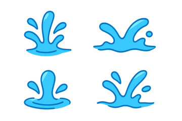 Obraz premium Water splash and drop vector icon set. Blue liquid droplet and spill cartoon collection. Flat style water splash illustration isolated on transparent background. Aqua symbol.