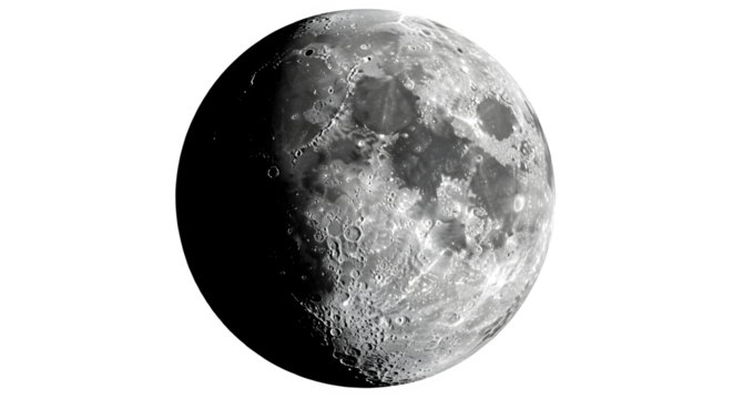 Close-up moon photography with sharp surface details, high-resolution full moon shot showing craters, texture and lunar landscape, night sky astronomy image, celestial body science background isolated