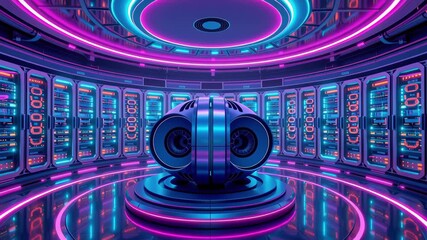 Cybersecurity and 5g Network in Futuristic Server Room with Neon Lights, Advanced Technology, Data Security, and Digital Network Visualization - Powered by Adobe