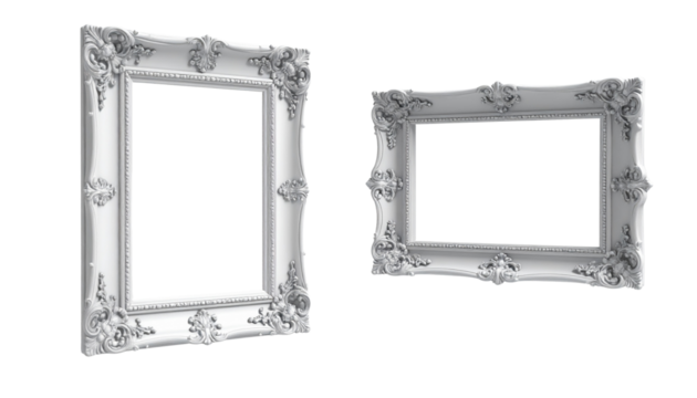 Pair of ornate antique-style frames isolated on transparent background