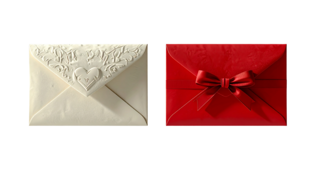 Pair of romantic message envelopes isolated on transparent background