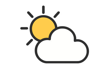 Weather icon sun behind cloud, flat style, vector cartoon illustration with transparent background, sunny partly cloudy symbol, meteorology, climate forecast design