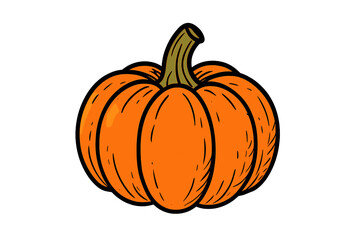 Pumpkin vector illustration for Halloween and Thanksgiving. Autumn fall harvest symbol. Orange gourd vegetable flat design icon. Isolated cartoon graphic for holiday decoration.