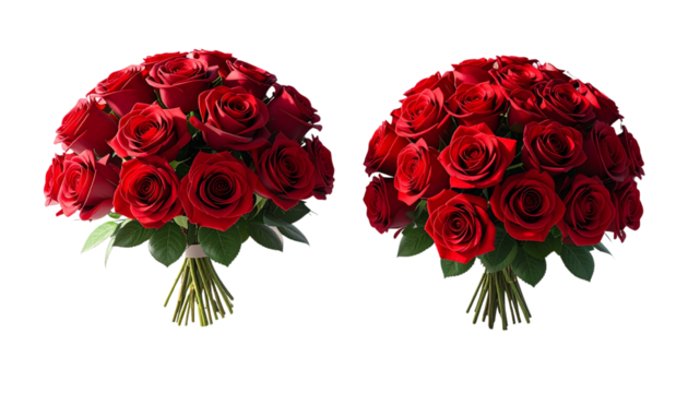 Pair of romantic red flower bouquets isolated on transparent background - Powered by Adobe