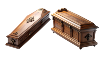 Pair of spooky Gothic coffins isolated on transparent background