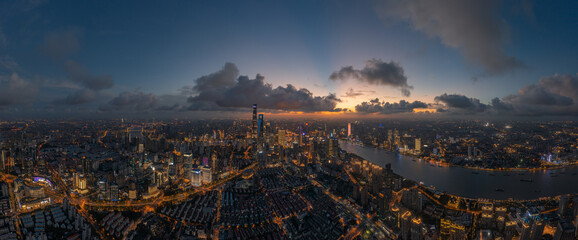 sunset in Shanghai city