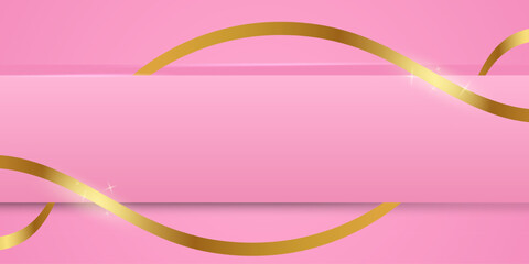 Pink background with golden curved ribbons decorative design