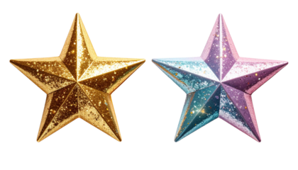 Sparkling glitter stars dual variation isolated on transparent background