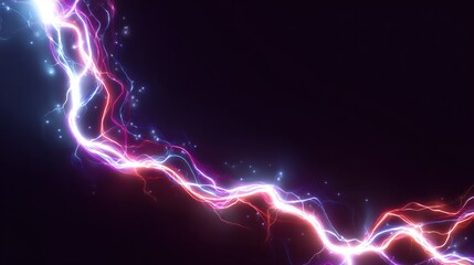 A glowing, neon-colored lightning bolt arcs across a black background, with tiny sparks emitting from the edges