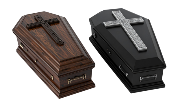 Two coffin with cross variations isolated on transparent background