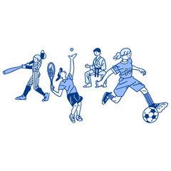 いろいろなスポーツをする人たちのイラスト