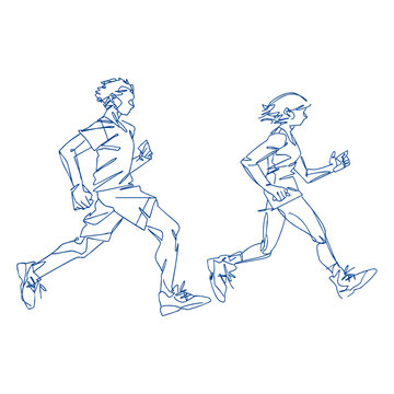 ランニングをする男女の抽象的なイラスト