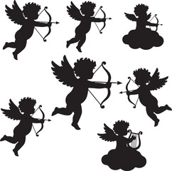 Cupid Silhouettes: The silhouette images of cherubic cupid figures, each poised with bow and arrow, a timeless symbol of love, ready to send arrows of affection.