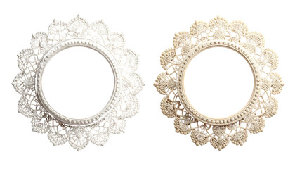 Two round lace pattern frame variations isolated on transparent background