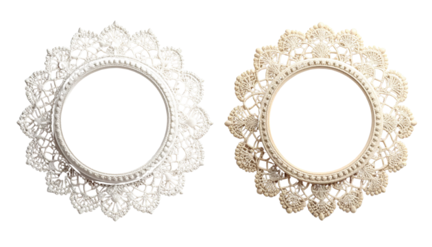 Two round lace pattern frame variations isolated on transparent background