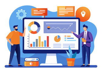 Data Analytics and Business Report Dashboard Illustration. Business Data Visualization and Market Growth Concept.