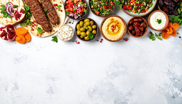 Exquisite Cuisine: A vibrant, overhead shot of an assortment of delectable dishes, showcasing an array of flavors and textures in a stunning display of culinary artistry.