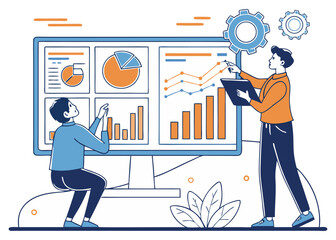Data Analytics and Business Report Dashboard Illustration. Business Data Visualization and Market Growth Concept.