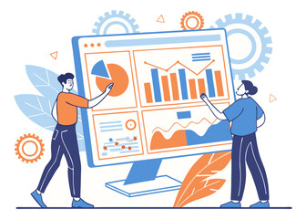 Data Analytics and Business Report Dashboard Illustration. Business Data Visualization and Market Growth Concept.