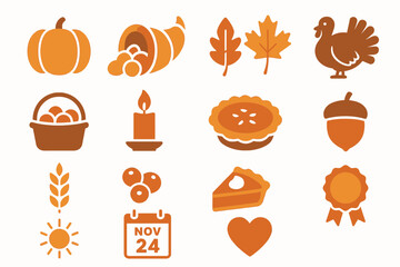 Thanksgiving Background 16 Solid Color Icon Set Collection on White Background