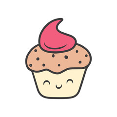 Cute Kawaii Cupcake with Pink Frosting Vector Illustration