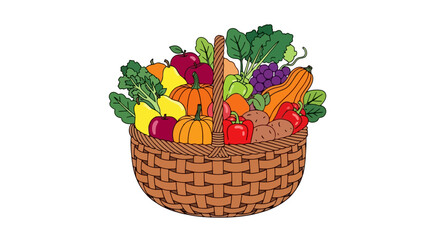 Harvest Basket of Vegetables and Fruit