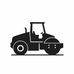 Fototapeta premium Black silhouette of a road roller construction vehicle icon.