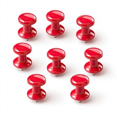 Nine red push pins arranged in a grid pattern on a white background