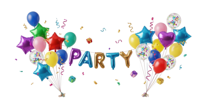 Colorful Party Balloons Confetti and Gifts Celebration featuring party, celebration, festive, balloons, colorful high quality professional