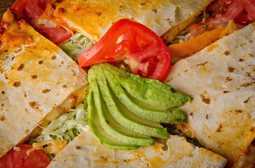Mexican Cheese Quesadilla Platter with Fresh Avocado and Tomato