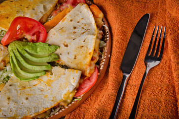 Mexican Cheese Quesadilla Platter with Fresh Avocado and Tomato