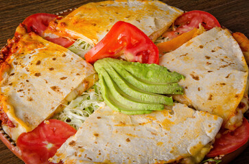Mexican Cheese Quesadilla Platter with Fresh Avocado and Tomato