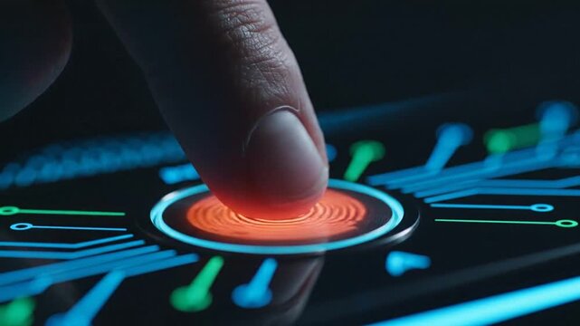 Dynamic Biometric Fingerprint Scan: Secure Digital Access Authentication on Glowing Tech Interface