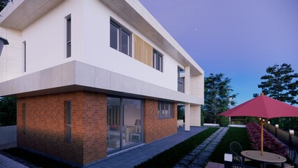 3d illustration modern house in the village