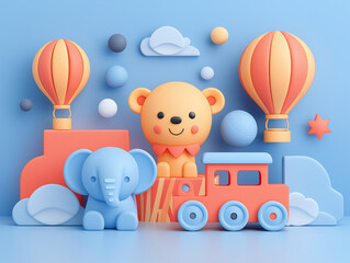 a photograph for Children's Day, with a colorful and playful background, children, toys, colors