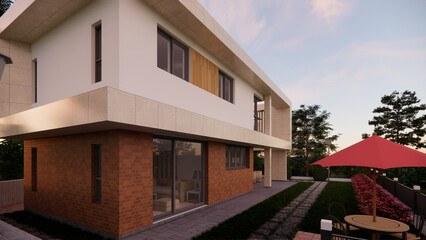 3d illustration modern house in the village