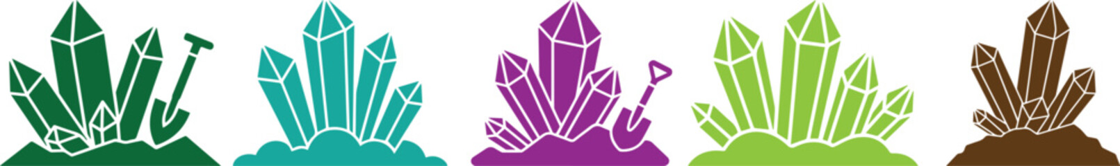 Colorful crystal cluster illustration representing natural minerals, gemstones, and geology formations, perfect for science, nature, jewelry, and mineral exploration design concepts.