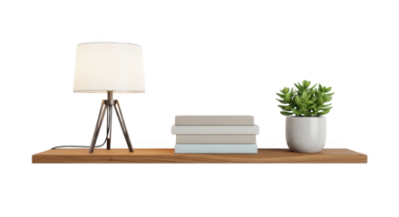 Modern Wooden Shelf with Lamp Books and Plant featuring shelf, wooden, wood, lamp, light creative visual