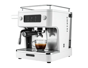 White coffee machine with a cup of coffee