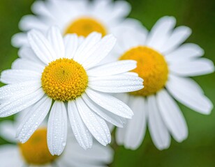 Obraz premium White daisies with yellow centers against a green backdrop